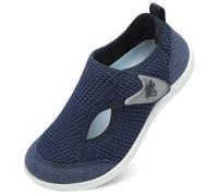 JOINFREE Women’s Wide Fit Barefoot Walking Shoes - Zero Drop Comfort Trainers with Adjustable Strap, Breathable Non-Slip Casual Shoes for Swollen or Sensitive Feet Navy 10 UK