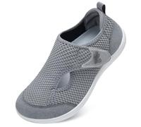 JOINFREE Women’s Wide Fit Barefoot Walking Shoes - Zero Drop Comfort Trainers with Adjustable Strap, Breathable Non-Slip Casual Shoes for Swollen or Sensitive Feet Light Grey 7.5 UK