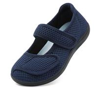 JOINFREE Womens Walking Shoes Mary Jane Wide Fit Casual Trainers Barefoot Adjustable-Strap Zero-Drop Non-Slip Comfort Shoes for Swollen Feet, Oedema, Arthritis, Elderly & Pregancy Navy Blue 9 UK