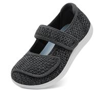 JOINFREE Womens Walking Shoes Mary Jane Wide Fit Casual Trainers Barefoot Adjustable-Strap Zero-Drop Non-Slip Comfort Shoes for Swollen Feet, Oedema, Arthritis, Elderly & Pregancy Black Grey 5 UK