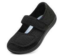 JOINFREE Womens Walking Shoes Mary Jane Wide Fit Casual Trainers Barefoot Adjustable-Strap Zero-Drop Non-Slip Comfort Shoes for Swollen Feet, Oedema, Arthritis, Elderly & Pregancy Black 6 UK