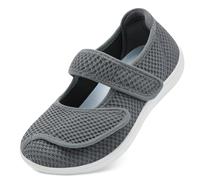 JOINFREE Womens Walking Shoes Mary Jane Wide Fit Casual Trainers Barefoot Adjustable-Strap Zero-Drop Non-Slip Comfort Shoes for Swollen Feet, Oedema, Arthritis, Elderly & Pregancy Dark Grey 7.5 UK