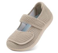 JOINFREE Womens Walking Shoes Mary Jane Wide Fit Casual Trainers Barefoot Adjustable-Strap Zero-Drop Non-Slip Comfort Shoes for Swollen Feet, Oedema, Arthritis, Elderly & Pregancy Khaki 6 UK