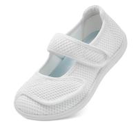 JOINFREE Womens Walking Shoes Mary Jane Wide Fit Casual Trainers Barefoot Adjustable-Strap Zero-Drop Non-Slip Comfort Shoes for Swollen Feet, Oedema, Arthritis, Elderly & Pregancy White 6 UK