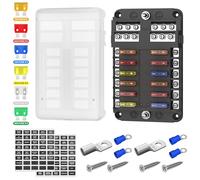 Joinfworld 12 Way Fuse Block, 12 Volt Blade Fuse Block with LED Indicator 12 Circuit Box 12V ATO/ATC Marine Fuse Panel 24V with Waterproof Cover Fuse Terminals for Automotive Boat Car RV