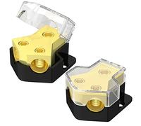 Joinfworld 12V Power Distribution Block - Power Amplifier Audio Splitter (2 Way) Input: 0/2/4 AWG, Output: 4/6/8 AWG - Ground Distribution Block for Car & Boat