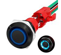 Joinfworld 20A 12V Push Button Switch Latching 19MM Pushbutton Switch with 12 Volt Blue Led Waterproof ON Off Switch 20 Amp Heavy Duty for Marine Boat Truck Car Motorcycle