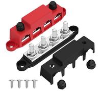 Joinfworld 250A 12V Bus Bar 3/8" Power Distribution Block 4 Studs Junction Block Automotive Marine Battery Busbar Terminal Block with Cover 12 Volt Negative&Positive