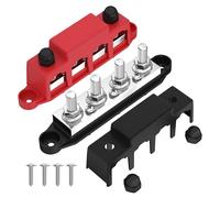 Joinfworld 400A Bus Bar Power Distribution Block 12V with 4 x 3/8" (M10) Terminal Studs and 3 Terminal Screws 12 Volt Marine Bus Bar Positive & Negative for Boat, Automotive, RV, Solar System