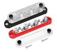 Joinfworld Bus Bar Terminal Block 4 x 5/16" (M8) Terminal Stud, 6 x #8 (M4) Screw Terminal Positive & Ground Power Distribution Block with Cover Marine Battery Bus Bar 12V-48V for Automotive Car Boat