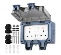 Joinfworld Double Outdoor Socket with USB & Type C Ports,13Amp 2 Gang