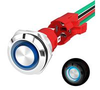 Joinfworld Latching Push Button Switch 12V 20A Heavy Duty DC 12 Volt Waterproof Round Switch 19MM Metal Blue LED Ring Illuminated ON/Off Weatherproof with Wire for Marine Boat Car Truck