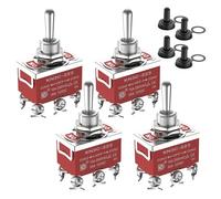 Joinfworld Momentary Toggle Switch 12V DC 3 Way 30 Amp DPDT 6 Pin (ON)-Off-(ON) Waterproof Marine Toggle Switch 12 Volt Heavy Duty with Boot Cover Cap for Automotive Boat Auto Air Train - 4Pack