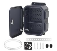 Joinfworld Outdoor Electrical Box, Electrical Enclosure Box with 12V Fan Metal Waterproof IP65 Junction Vented Enclosure Weatherproof with Cold-Rolled Steel Plate Din Rail Cable Gland 15.7"x11.8"x7.9"