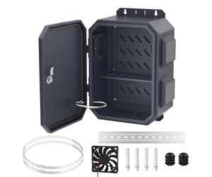 Joinfworld Outdoor Electrical Box, Metal Outdoor Enclosure Box Waterproof IP65 Junction Vented Enclosure Weatherproof with Cold-Rolled Steel Plate Fan Din Rail Cable Gland 15.7"x11.8"x7.9"