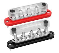 Joinfworld Power Distribution Block with Cover Mini 5 x 1/4" (M6) Studs Bus Bar Terminal Block Max 150A 48V DC 300V AC Positive & Negative for Automotive Car Marine