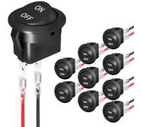 Joinfworld Round Rocker Switch 12V ON Off Switch 12 Volt DC Circle Toggle Switch 2 Pin SPST 6A/250V 10A/125V AC 20MM Mini Rocker Switch with Wires for Auto Car Marine Boat -10Pcs