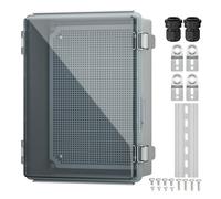 Joinfworld Waterproof Outdoor Electrical Box 11.4"x7.5"x5.5" Clear Cover | Stainless Weatherproof ABS Box, DIN Rail, Grid Plate, 2 NPT1/2 Glands, Easy Install for Marine, Solar, Starlink & More