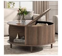 JOINICE,Round Coffee Table with Storage, 31.5" Fluted Center Table for Living Room, Modern Walnut Wood Circle Drum Table with Sliding Cabinet Door, Mid Century Furniture for Small Space