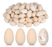 Joinpaya 100 Pcs Miniature Wooden Easter Eggs, 18x12mm Unfinished Natural Wood egg for DIY Crafts, Tiny Solid Wood Fake for Easter Bonnet Decor, Dollhouse Food & Table Scatters, 2 Sets of 50