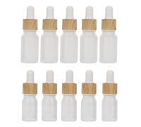 JOINPAYA 10ml Frosted Glass Essential Oil Dropper Bottles 10pcs Small Volume Reusable Cosmetic Sample Packing Bottles with Easy to Use Bamboo Cap for Travel and Business Trip