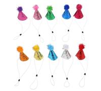 JOINPAYA 10pcs Pet Birthday Hats Glitter Pom Pom Adjustable Headbands for Dogs Cats Kittens Puppies Rabbits Party Supplies Soft Comfortable Safe Celebration Accessories