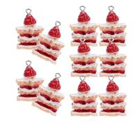 JOINPAYA 10pcs Resin Strawberry Cake Keychain Charms Gold Ring, Multi-layer Dessert Pendants for DIY Jewelry Making and Bracelet Accessories
