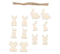 JOINPAYA 12 Pieces Easter Bunny Wood Cutouts DIY Unfinished Wooden Hanging Ornaments with 30cm Rope, Blank Rabbit Shape Wood Slices for Easter Party Crafts and Home Decoration