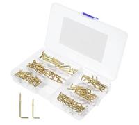 JOINPAYA 120pcs Self-Tapping Mini L Hooks Carbon Steel Screws with Copper Plating for Light-Duty Applications and Hanging Objects from Walls, Golden Finish