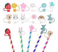 JOINPAYA 12pcs Silicone Straw Tip Covers Lightweight Decorative Straw Protectors with Creative Lovely Shapes for Outdoor Activity Reusable Cover Caps
