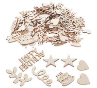JOINPAYA 150pcs Unfinished Mini Wood Shapes Blank Birthday Party Ornaments Beige Multipurpose Ready for Staining Wood Crafting Pieces for Party Planning and Home Decor