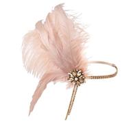 JOINPAYA 1920s Tassel Headband for Women, Blush Pink Plume Flapper Headpiece, Vintage Roaring 20s Hair Accessory for Prom, Party, Bridal Events