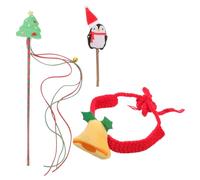 JOINPAYA 1set Christmas Cat Teaser Set Adorable Knitted Collar Interactive Chewing Stick Festive Toy for Kittens and Cats Holiday Entertainment for Indoor Play