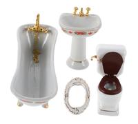 JOINPAYA 1Set Scale Ceramic Toilet Bathtub Basin and Mirror for Creative Pretend Play Realistic Decor for Dollhouse