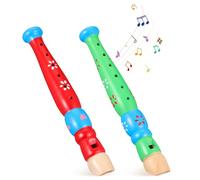 Joinpaya 2 Pack Wooden Recorder for Toddlers Kids Piccolo Musical Instrument Set Cartoon Pattern Music Toy for Children Smooth Rounded Surface Early Learning Gift