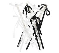 JOINPAYA 2 Pairs Black and White Long Tassel Pearl Bowknot Earrings, 9.8" Exaggerated Fringe Drop Earrings for Women Party Costume Jewelry, Bohemian Style for Weddings and Proms