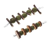 JOINPAYA 2 Pcs Wooden Pet Chewing Toys with Grass Ball and Rod Natural Apple Wood Chew Sticks for Rabbits Hamsters and Small Pets Cage Accessories