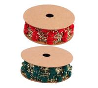 JOINPAYA 2 Rolls Christmas Pom Pom Ball Ribbon Set with Wired Gold and Silver Glitter, Red Green Decorative DIY Ribbon for Christmas Tree, Wrapping, and Holiday Crafts