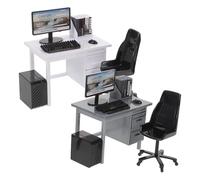 JOINPAYA 2 Sets Miniature Dollhouse Computer Desk for Realistic Office Table Chair with Tiny Keyboard Mouse Compact Pretend Play for Boys Enhances Motor Skills and Imaginative Thinking Gray