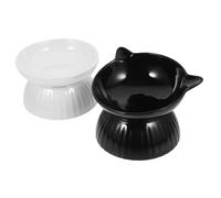JOINPAYA 2 Sets Raised Cat Food Bowls with Non Slip Plastic Base Elevated Ceramic Bowls for Indoor Cats and Small Dogs Vomiting Tilted Feeder for Comfortable Eating and Drinking Dishwasher