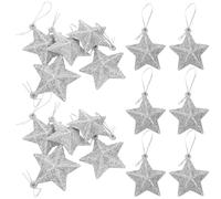 JOINPAYA 24pcs Silver Five-pointed Star Xmas Tree Hanging Ornaments Christmas Theme Party Decorative Props Pvc Material for Christmas Party and Shop Decoration