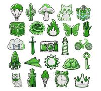 JOINPAYA 25pcs Iron-on Green Embroidery Patches for Clothes Backpacks - Assorted Cartoon Fabric Appliques for Jackets Jeans Hats - DIY Sewing Decorative Repair Stickers