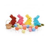 Joinpaya 28Pcs Easter Decorations Set with 4 Mini Flocked Bunnies and 24 Speckled Eggs, Colorful Moss Rabbit Figurines & Easter Egg Ornaments for Home Table Decor, DIY Crafts, Basket Filler