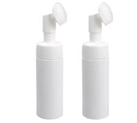JOINPAYA 2pcs 150ml Portable Cosmetics Bubble Bottle with Brush Head Foaming Dispenser Pump, Refillable Travel Facial Cleanser Sub Bottle for Home Use
