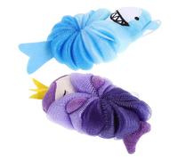 JOINPAYA 2pcs Bath Loofahs Set Soft Cartoon Mesh Bath Sponges with Shark and Mermaid Design Gentle Foaming Body Scrubbers