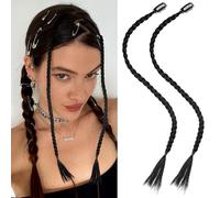 JOINPAYA 2pcs Black Synthetic Braided Ponytail Extension Clip-in Hairpiece, Long Braid Wig with Side Bangs, Braided Hair Extensions for Women’s Hairstyling and Daily Wear
