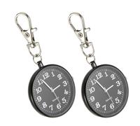 JOINPAYA 2pcs Black Zinc Alloy Pocket Watch Keychain Set with Large Dial | Quartz Movement, Portable Hanging Clip Design, Easy Time Reading for Students and Elderly People
