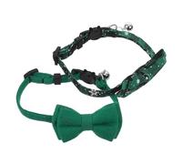 JOINPAYA 2pcs Breakaway Cat Collars with Bell and Removable Bow Tie Soft Comfortable Fabric Small Kitten Collars for Boys Festive Party Pet Accessories Green Solid Green