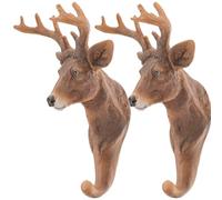 JOINPAYA 2pcs Brown Deer Head Wall Hooks Decorative Animal Shaped Key Holders Towel Hanging Storage Organizer for Home Entryway