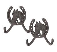 JOINPAYA 2pcs Cast Iron Wedding Decorative Wall Hooks Horseshoe and Horse Head Design Vintage Style Coat Hangers for Home Entryway Storage